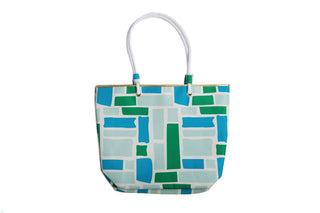 Turquoise Green and Blue Blocks Tote Bag with inner zip pocket