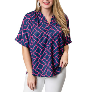 Navy and Pink Diamond  wrinkle resistant shirt