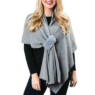 Gray keyhole wrap with gray faux fur loop