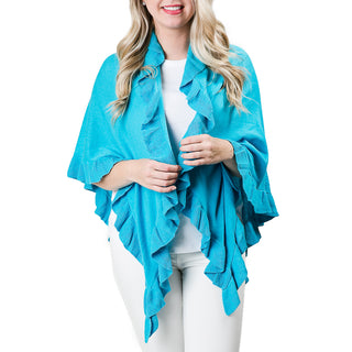 Blue Opal 100% cotton one size wrap with ruffle detailing 