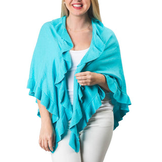 Pool Blue 100% cotton one size wrap with ruffle detailing