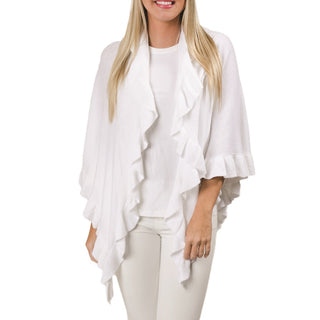 White 100% cotton one size wrap with ruffle detailing