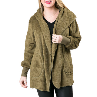 olive sherpa wrap jacket with pockets and hood