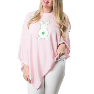 Pink One Size Poncho with white and green faux leather bunny