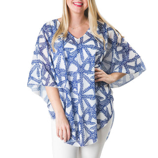Navy Starfish patterned one size, 100% polyester, lightweight poncho