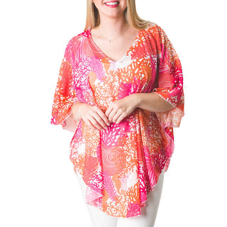 Pink Sea Coral patterned one size, 100% polyester, lightweight poncho