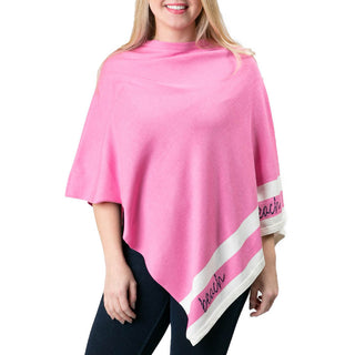 Pink Poncho with White Stripes and Beach Script