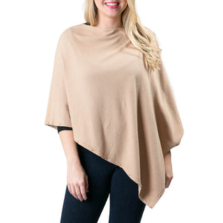 Camel Carol Poncho with gold stud beads along the trim