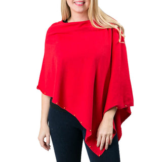 Tomato red Carol Poncho with gold stud beads along the trim