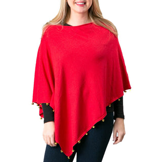 red Jingle Bell Poncho with jingle bell trim