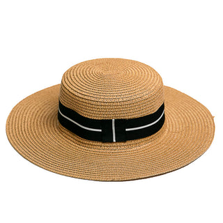 Tan 100% Paper hat with black and tan ribbon