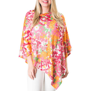 Pink and Orange Wildflowers Printed one size poncho