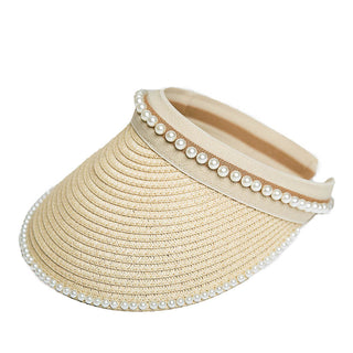 Natural brimmed visor with pearls along edges