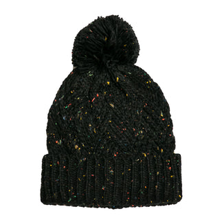 Black and Multi Color Speckled Pom Pom Hat