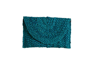 Turquoise Rattan Clutch with magnetic closure