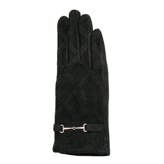 Black Donna Touch Screen Gloves with bit and raised print on print details