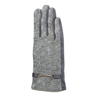 Gray Donna Touch Screen Gloves with bit and raised print on print details