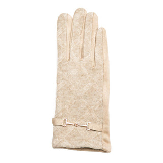 Cream Donna Touch Screen Gloves with bit and raised print on print details