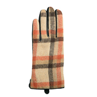 Devin plaid texting glove in camel, orange and brown plaid