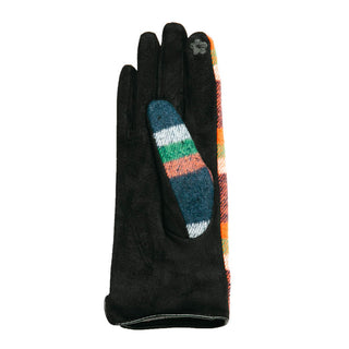 Devin plaid texting glove in navy, orange and green plaid palm view
