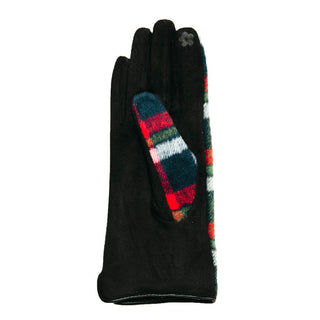 Devin plaid texting glove in navy, red and green plaid palm view