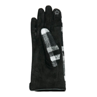 Devin plaid texting glove in black, gray and white palm view