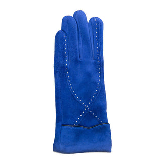 Bright blue Ethel Glove with x-stitching in white