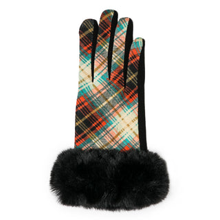 ice blue plaid texting gloves for women with faux fur cuff