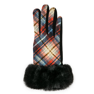 orange plaid texting gloves for women with faux fur cuff