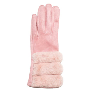 Light pink Beverly glove in microfiber with faux fur trim