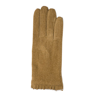 camel faux suede texting gloves with scalloped trim