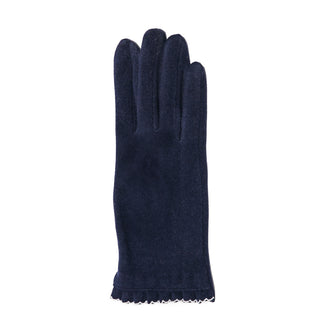 navy faux suede texting gloves with scalloped trim