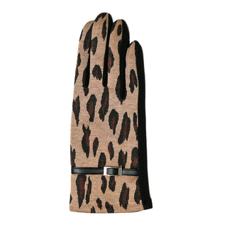 Camel and brown leopard print texting gloves with faux belt accent