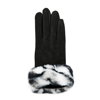 black faux suede texting gloves with faux fur cuff
