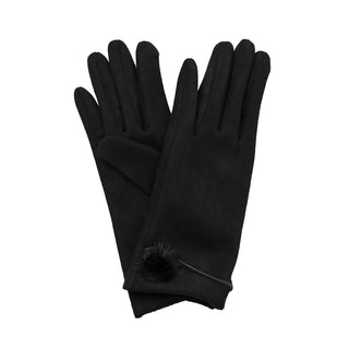 black microfiber gloves with fur pompom