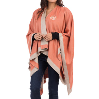 Orange and cafe reversible ruana in buttery soft cashmere-like knit