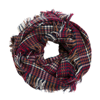 red and navy plaid infinity scarf