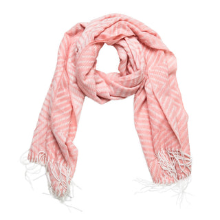 Blush and light blush zig zag print scarf with fringe