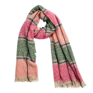 pink and green striped Jill scarf with eyelash fringe