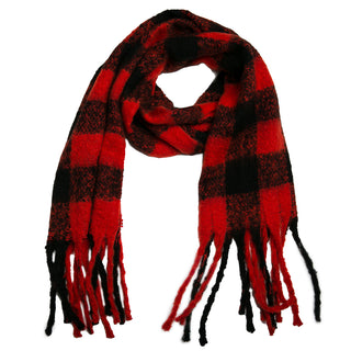 Black and Red Buffalo Plaid Oblong Scarf with Fringe