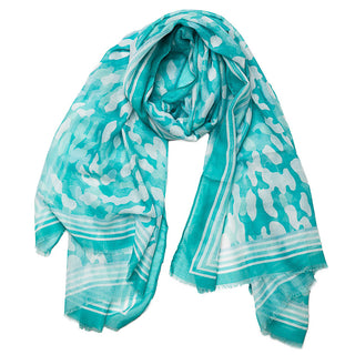 Turquoises and White spotted print 100% Polyester Scarf
