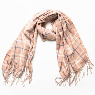 pink and cream plaid Willa scarf with fringe