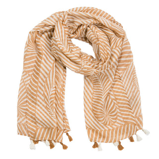Tan scarf with stripe detail and tassels