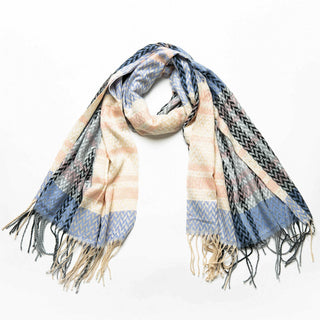 Lindsey plaid scarf with fringe in pink and blue