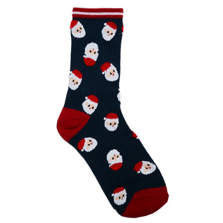 Little Santa faces sock with Navy Background. 