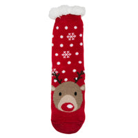 Rudolph on red slipper sock
