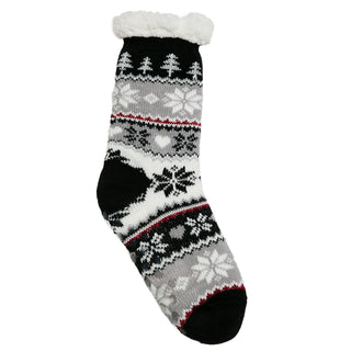 Black, gray and white wintry print slipper sock