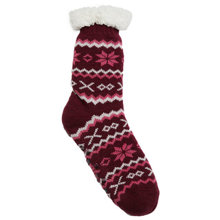 Maroon, pink and white wintry print slipper sock