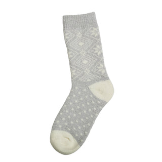 light gray luxe super soft socks with polka dots and snowflakes