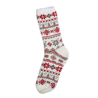 White, gray and red wintry print slipper sock